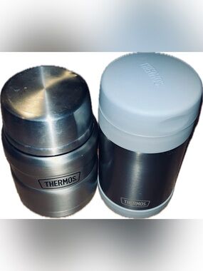 two different 16 oz vacuum-insulated stainless steel Thermos Brand food jars